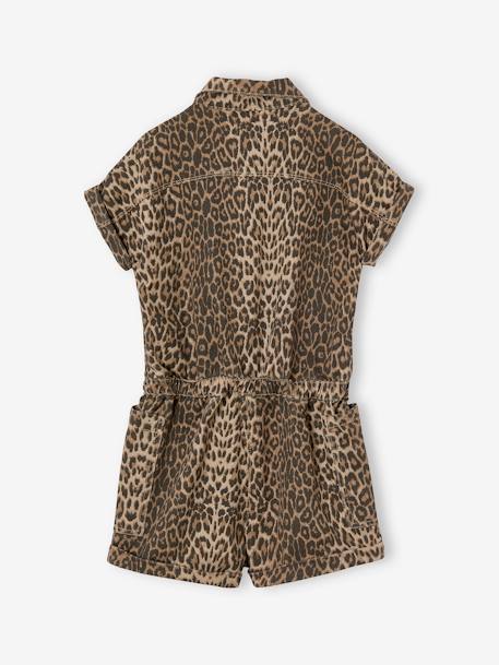 Denim short met luipaardprint beige - vertbaudet enfant 