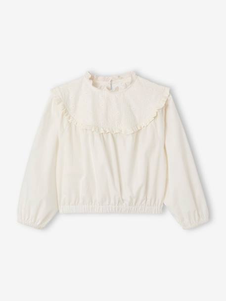 Meisjesblouse van twee materialen met Engels borduurwerk ecru - vertbaudet enfant 