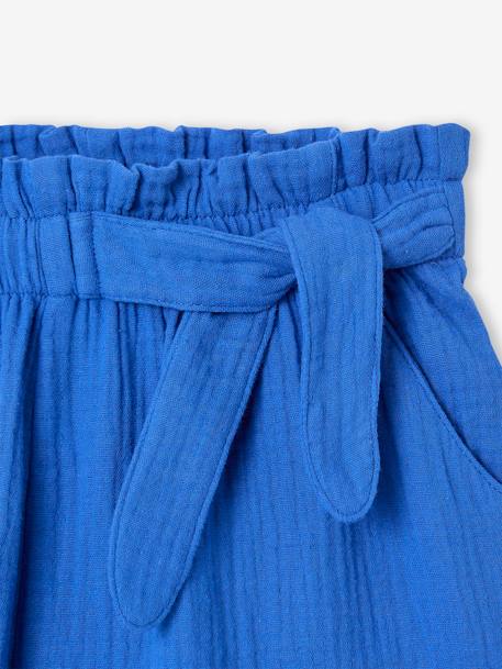 Meisjesshort in 'paperbag'-stijl, van katoengaas beige+felblauw+koraal+saliegroen - vertbaudet enfant 
