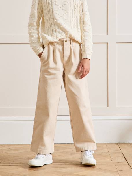 Wijde broek voor meisjes CYRILLUS zandbeige - vertbaudet enfant 