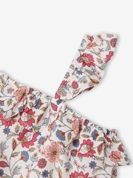 Asymmetrische meisjesblouse met bloemenprint en volant ecru - vertbaudet enfant 