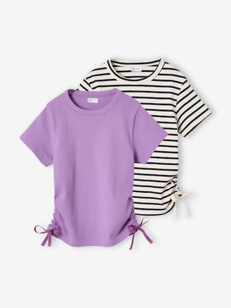 Set van 2 meisjesshirts met trekkoord JONEN paars - vertbaudet enfant 
