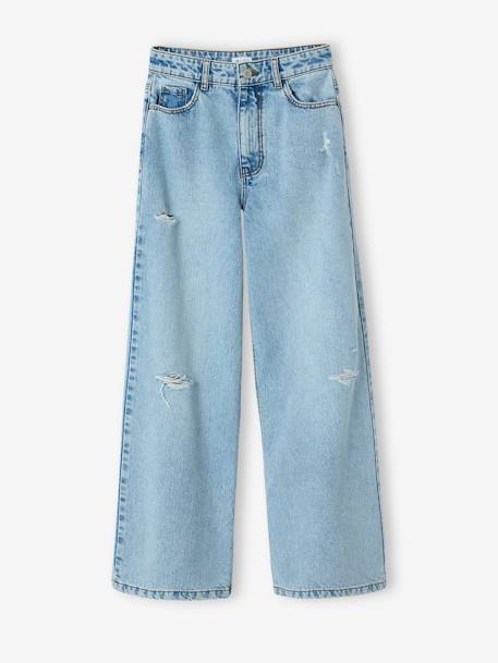 Meisjesjeans met destroyed effect JONEN lichtblauw+middenblauw - vertbaudet enfant 