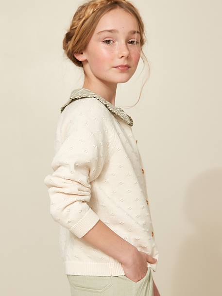 Vestje voor meisjes met fantasie steken CYRILLUS ecru+lichtroze - vertbaudet enfant 