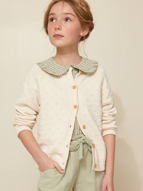 Vestje voor meisjes met fantasie steken CYRILLUS ecru+lichtroze - vertbaudet enfant 