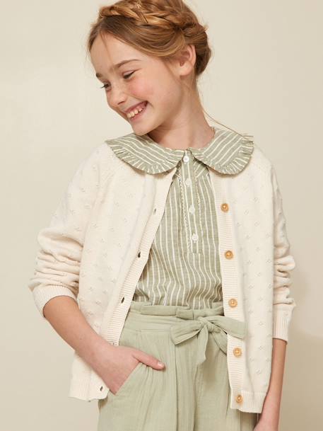 Vestje voor meisjes met fantasie steken CYRILLUS ecru+lichtroze - vertbaudet enfant 