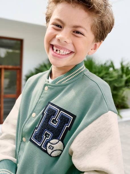Teddy-sweatshirt in fleece voor jongens met lusbadge. antraciet+dennen+marineblauw+smaragdgroen - vertbaudet enfant 