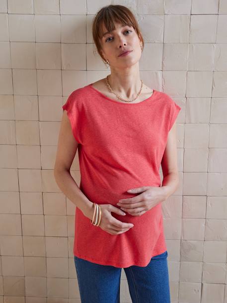 Zwangerschapsshirt met voor- en achterkant van linnenmix grenadine+oudroze - vertbaudet enfant 
