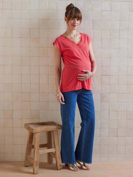 Zwangerschapsshirt met voor- en achterkant van linnenmix grenadine+oudroze - vertbaudet enfant 