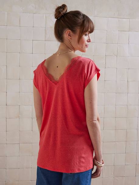 Zwangerschapsshirt met voor- en achterkant van linnenmix grenadine+oudroze - vertbaudet enfant 