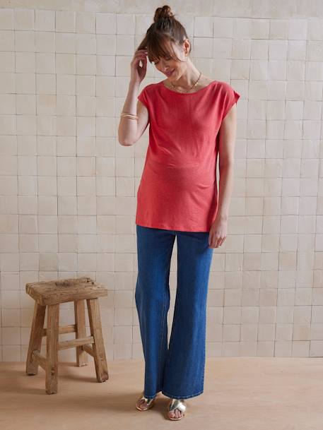 Zwangerschapsshirt met voor- en achterkant van linnenmix grenadine+oudroze - vertbaudet enfant 