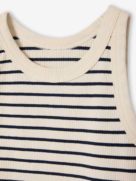 Meisjessweater in ribstof beige+blauw, gestreept+ecru+saliegroen - vertbaudet enfant 