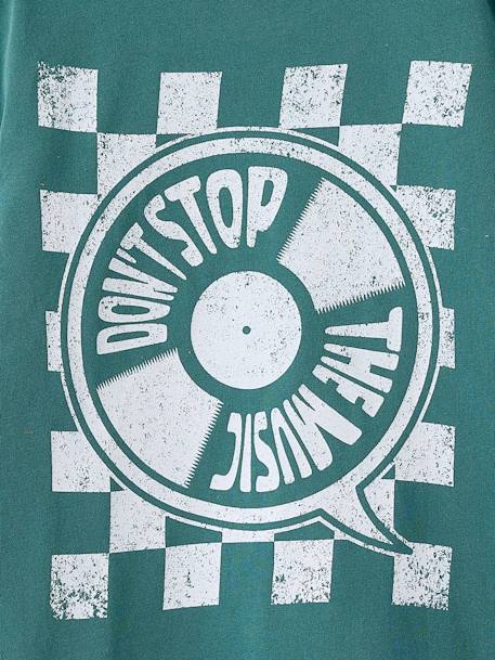 T-shirt met motief voor/achter, gewassen effect JONEN blauwgroen+ecru - vertbaudet enfant 