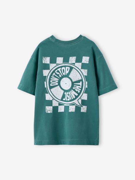 T-shirt met motief voor/achter, gewassen effect JONEN blauwgroen+ecru - vertbaudet enfant 