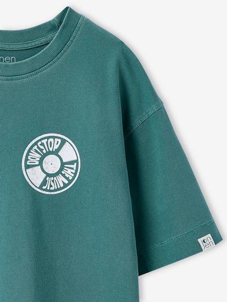 T-shirt met motief voor/achter, gewassen effect JONEN blauwgroen+ecru - vertbaudet enfant 
