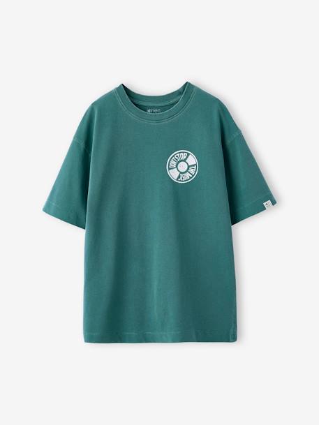 T-shirt met motief voor/achter, gewassen effect JONEN blauwgroen+ecru - vertbaudet enfant 