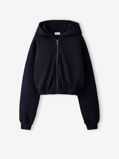 Cropped sweater met rits en capuchon voor meisjes JONEN antraciet - vertbaudet enfant 
