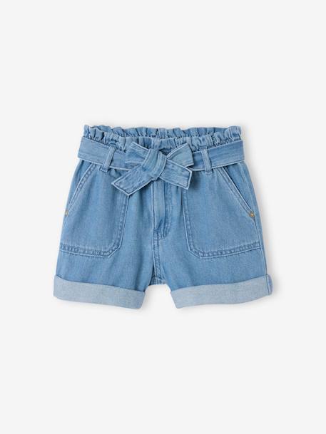 Paperbag meisjesshort van licht denim lichtblauw - vertbaudet enfant 