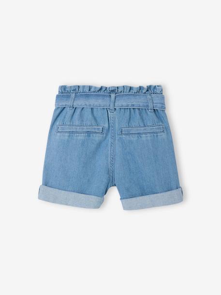 Paperbag meisjesshort van licht denim lichtblauw - vertbaudet enfant 