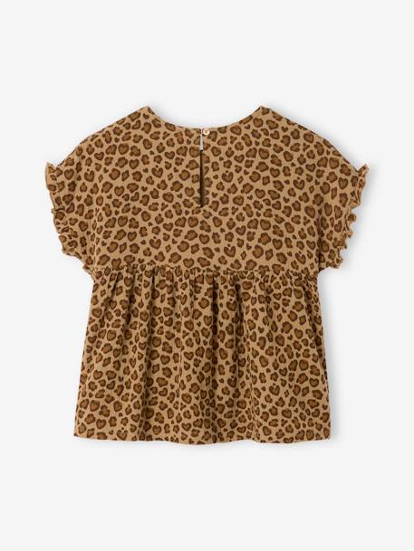 Meisjesblouse met print van katoengaas beige+grijsblauw - vertbaudet enfant 