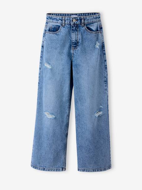 Meisjesjeans met destroyed effect JONEN lichtblauw+middenblauw - vertbaudet enfant 