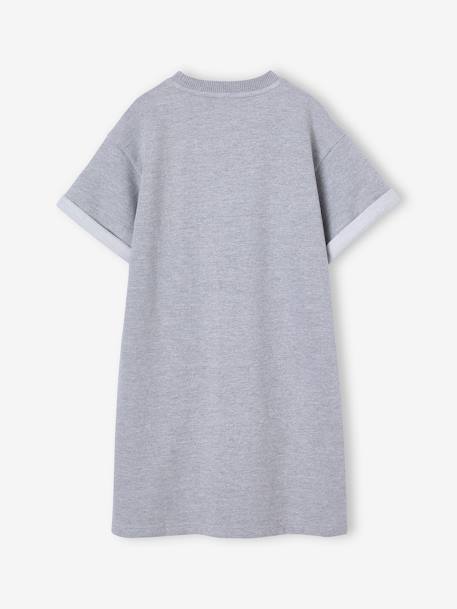 Meisjesjurk in lichte fleece met aangebracht motief blauw, gestreept+gemêleerd grijs+groen+saliegroen - vertbaudet enfant 