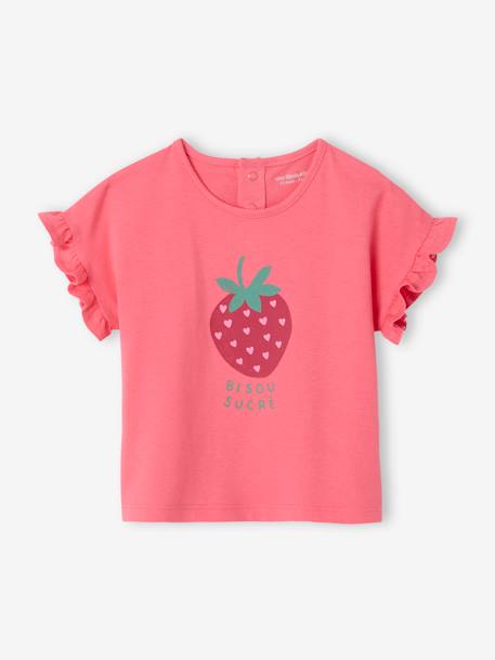Babyshirt met ruches aan de mouwen en fruitmotief snoepjesroze - vertbaudet enfant 