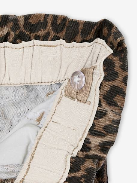 Wijde 'paperbag' meisjesbroek met luipaardprint beige+meerkleurig+vanille - vertbaudet enfant 