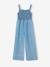 Gebloemde gesmokte meisjesjumpsuit in lichte denim lichtblauw - vertbaudet enfant 