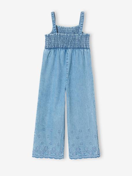 Gebloemde gesmokte meisjesjumpsuit in lichte denim lichtblauw - vertbaudet enfant 