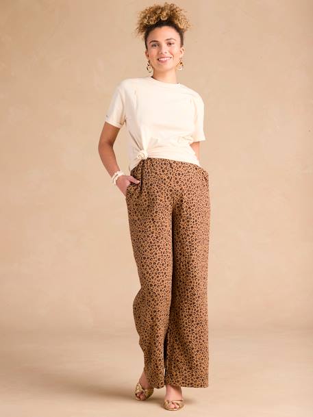 Zwangerschapsbroek met luipaardprint in katoenen mousseline ENVIE DE FRAISE beige - vertbaudet enfant 