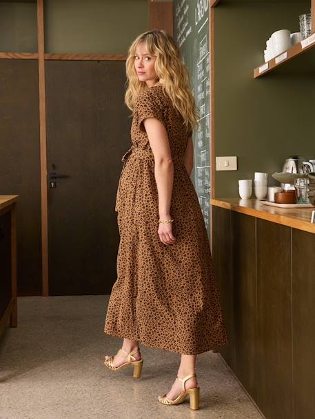Lange zwangerschapsjurk van katoengaas ENVIE DE FRAISE beige+marineblauw+terracotta - vertbaudet enfant 