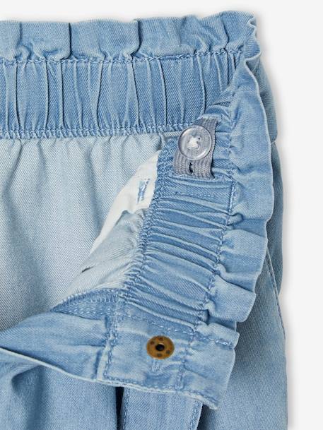 Wijde 'paperbag'-driekwartmeisjesbroek van licht denim double stone+middenblauw - vertbaudet enfant 