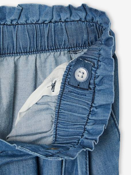 Wijde 'paperbag'-driekwartmeisjesbroek van licht denim double stone+middenblauw - vertbaudet enfant 