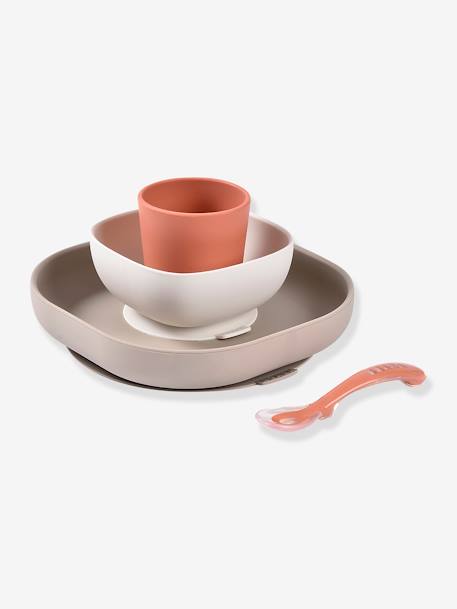 Serviesset 4 items silicone BEABA blauw+EUCALYPTUS+GEEL+terracotta - vertbaudet enfant 