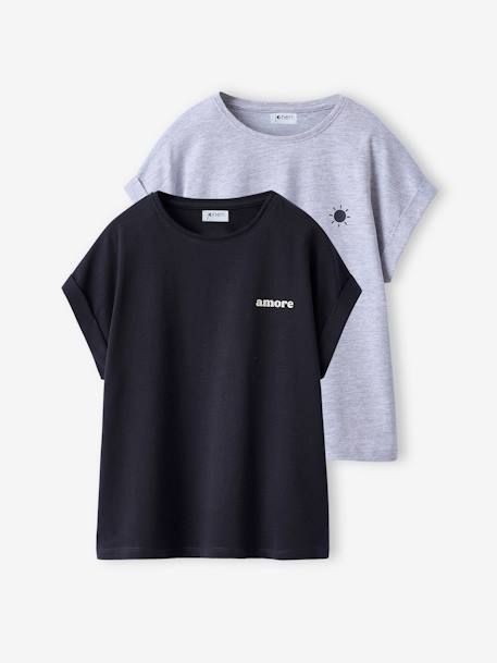 Set van 2 T-shirts met korte mouwen voor meisjes antraciet - vertbaudet enfant 