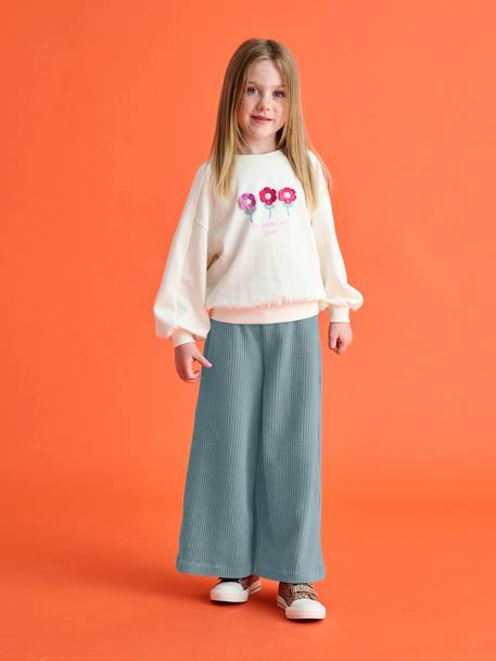 Wijde, fluwelen broek voor meisjes antraciet+bruin+chocoladebruin+ecru+grijsblauw+kaki+pruim+rozen+zachtpaars - vertbaudet enfant 