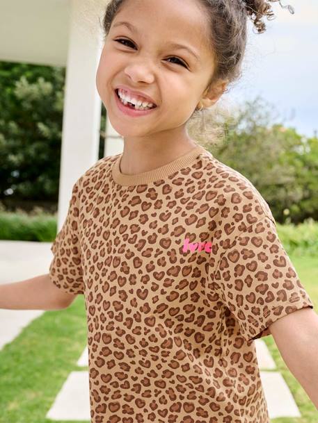 Bedrukt meisjesshirt met korte mouwen antraciet+beige+lichtgeel+zandbeige - vertbaudet enfant 