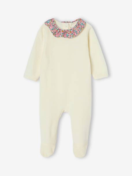 Pyjama van fluweel en Liberty-stof, te personaliseren ENVIE DE FRAISE ecru - vertbaudet enfant 