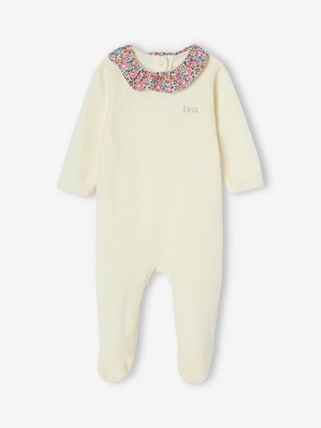 Pyjama van fluweel en Liberty-stof, te personaliseren ENVIE DE FRAISE ecru - vertbaudet enfant 