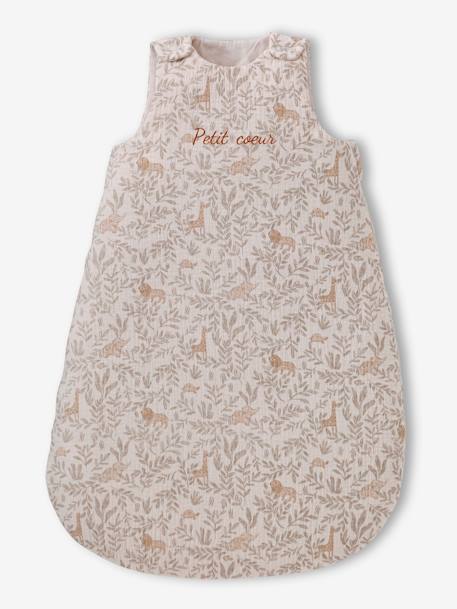 Personaliseerbare mouwloze trappelzak van katoengaas BABYLON beige, bedrukt - vertbaudet enfant 