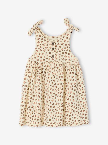 Gedrukte babyjurk met schouderbandjes vanille - vertbaudet enfant 