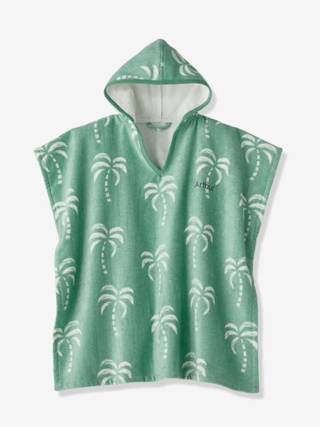 Gepersonaliseerde bad-/strandponcho voor kinderen, met gerecycled katoen blauw, geruit+lila+mintgroen - vertbaudet enfant 