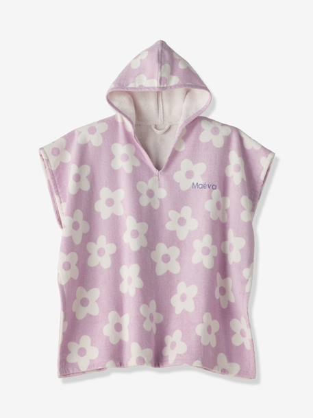 Gepersonaliseerde bad-/strandponcho voor kinderen, met gerecycled katoen blauw, geruit+lila+mintgroen - vertbaudet enfant 