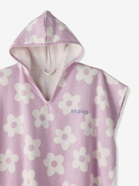 Gepersonaliseerde bad-/strandponcho voor kinderen, met gerecycled katoen blauw, geruit+lila+mintgroen - vertbaudet enfant 
