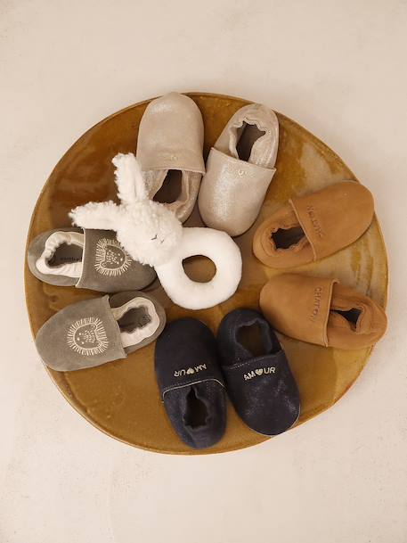 Elastische leren babyschoentjes in soepel leer goud+nachtblauw+oudroze+roze (poederkleur)+roze, bedrukt+veel roze+wit, bedrukt - vertbaudet enfant 