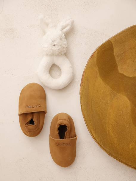 Elastische leren babyschoentjes in soepel leer chocoladebruin+marineblauw - vertbaudet enfant 