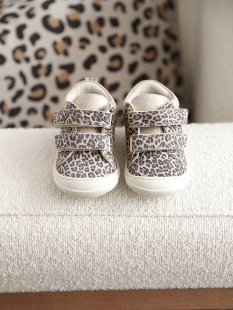 Zachte lederen baby-slofjes voor de eerste stapjes beige, bedrukt+blauw, bedrukt+brons+goud+groen, bedrukt+oudroze+roze (poederkleur)+roze, bedrukt+rozen+turquoiseblauw+veel roze+zachtpaars - vertbaudet enfant 