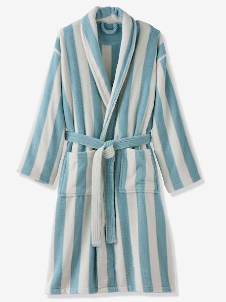 Gestreepte badjas voor volwassenen TRANSAT familie-capsulecollectie, personaliseerbaar, met gerecycled katoen blauw, gestreept+groen, gestreept+roze, gestreept - vertbaudet enfant 