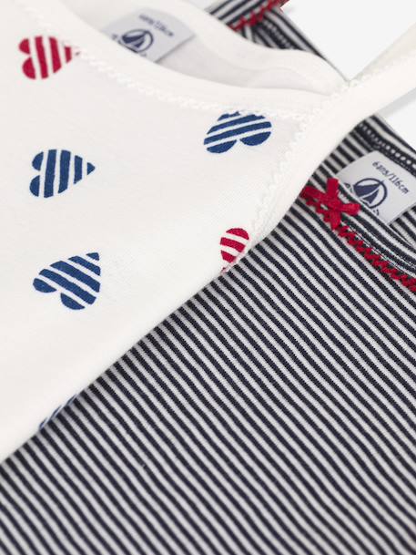 Set van 2 kindertopjes met spaghettibandjes in katoen met hartjesprint PETIT BATEAU wit - vertbaudet enfant 